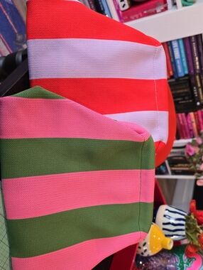 Striped Canvas Tote Bags - Pink/Green & Red/White